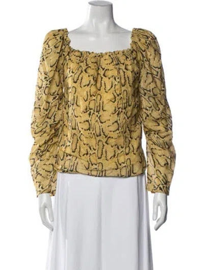 Pre-owned Frame Animal Print Square Neckline Blouse In Yellow