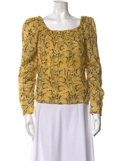 Pre-owned Frame Animal Print Square Neckline Blouse In Yellow