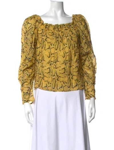Pre-owned Frame Animal Print Square Neckline Blouse In Yellow