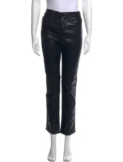 Pre-owned Frame Animal Print Straight Leg Pants In Black