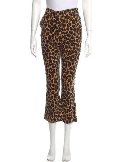 Pre-owned Frame Animal Print Straight Leg Pants In Brown