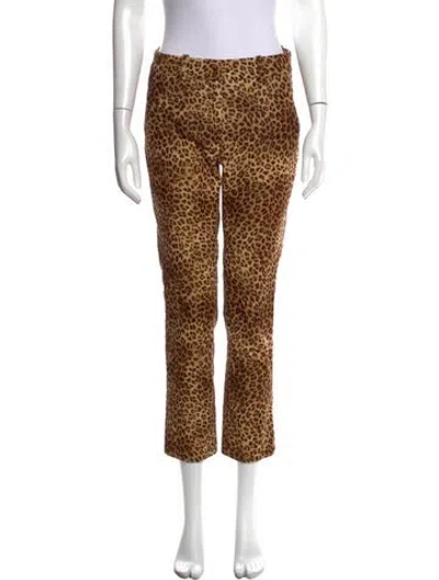 Pre-owned Frame Animal Print Straight Leg Pants In Brown