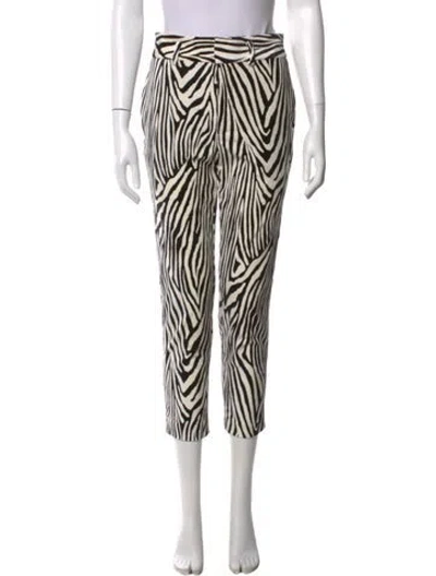Pre-owned Frame Animal Print Straight Leg Pants In White