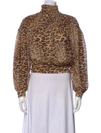 Pre-owned Frame Animal Print Turtleneck Blouse In Neutrals