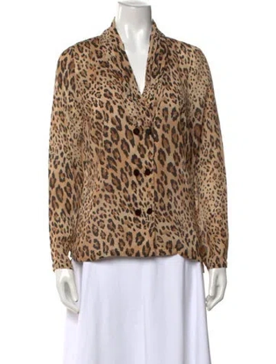 Pre-owned Frame Animal Print V-neck Blouse In Neutrals