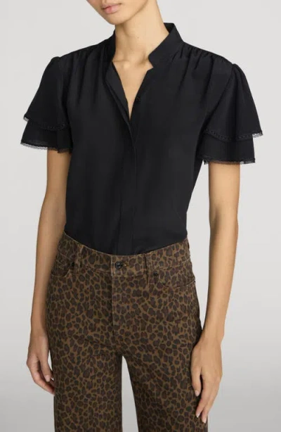Frame Arcadia Layered Ruffle Silk Top In Black