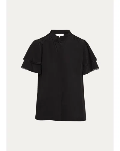 Frame Arcadia Silk Short-sleeve Top In Black
