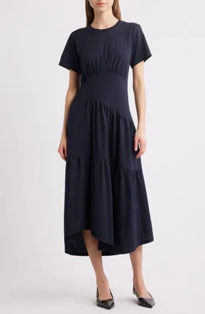 Frame Asymmetric Tiered Ruffle Knit Dress In Blue