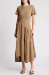 Frame Asymmetric Tiered Ruffle Knit Dress In Earth