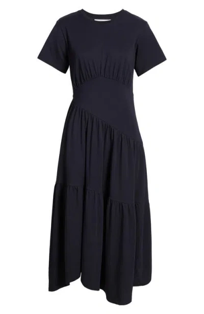 Frame Gathered Seam Short Sleeve Dress In Black