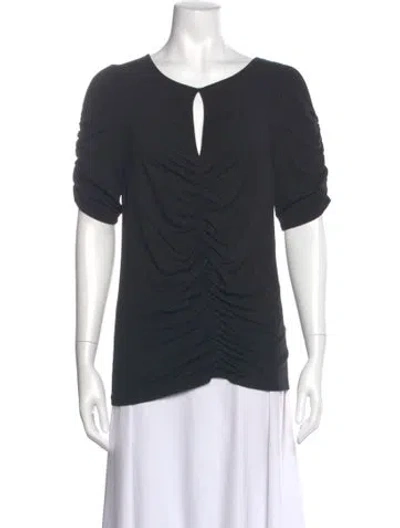 Pre-owned Frame Asymmetrical Short Sleeve Top In Black