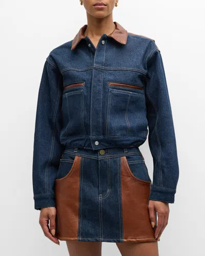 Frame Atelier Denim And Leather Bomber Jacket In Arlow
