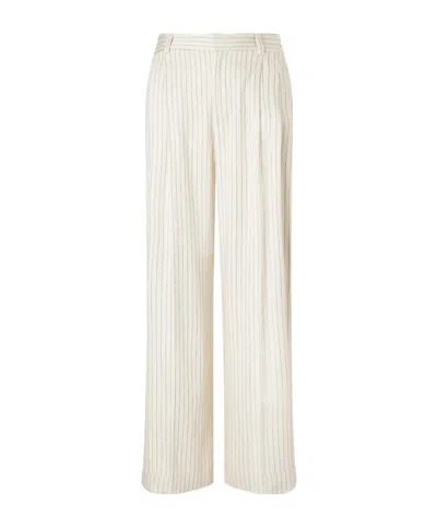 Frame Avenue Pleated Striped Woven Wide-leg Pants In White