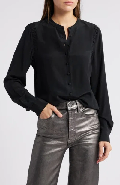 Frame Band Collar Silk Button-up Shirt In Black