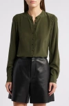 Frame Band Collar Silk Button-up Shirt In Military Green