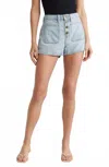 Frame Bardot Exposed Button Short In Trevi In Blue