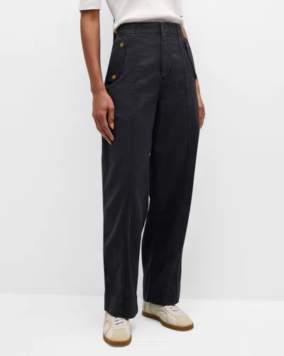 Frame Barrel-leg Utility Pants In Washed Black