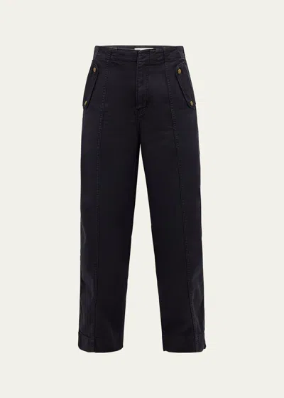 Frame Barrel-leg Utility Pants In Washed Black