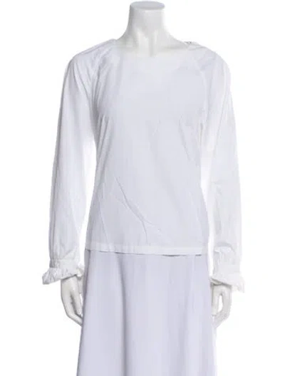 Pre-owned Frame Bateau Neckline Long Sleeve Blouse In White