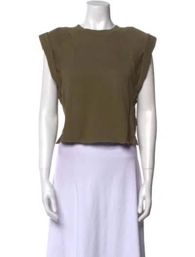 Pre-owned Frame Bateau Neckline Short Sleeve Crop Top In Green