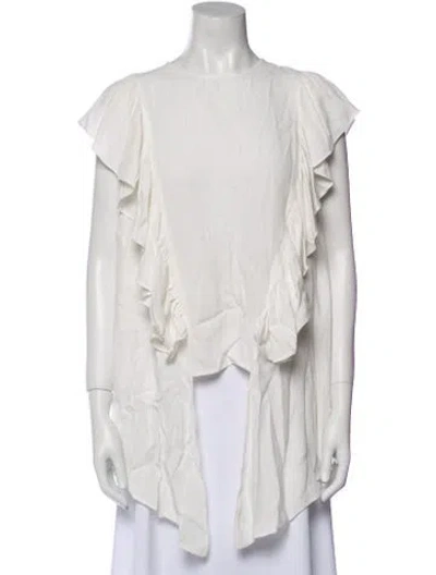 Pre-owned Frame Bateau Neckline Short Sleeve Tunic In White