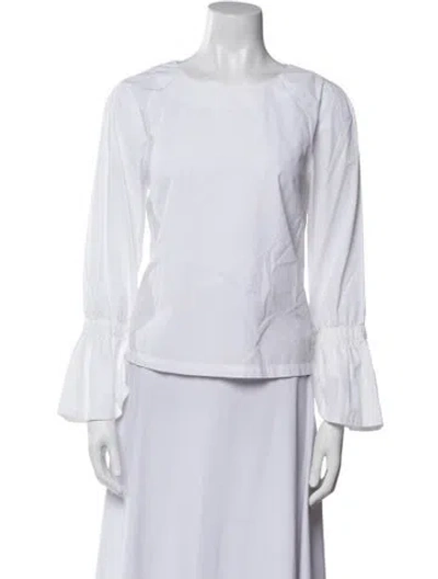 Pre-owned Frame Bateau Neckline Three-quarter Sleeve Blouse In White