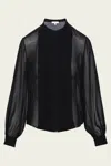 Frame Beaded Collarless Blouse In Black