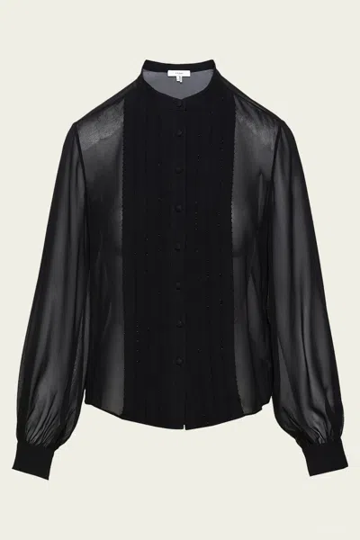 Frame Beaded Collarless Blouse In Black