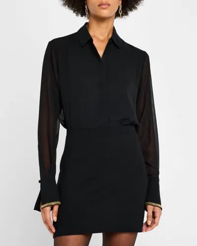 Frame Beaded Femme Button Up Shirt In Black