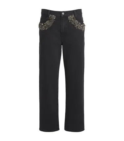 FRAME ORGANIC BEADED STRAIGHT-LEG JEANS