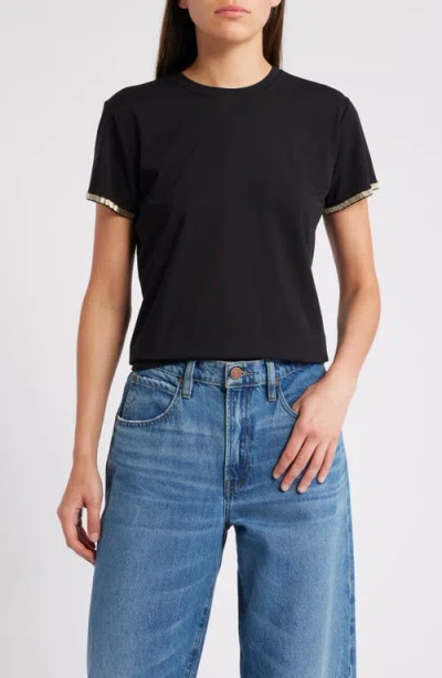 Frame Beaded Stretch Cotton T-shirt In Black