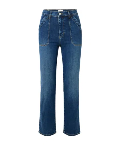 Frame Le Slim Palazzo Long Modernist Pocket Wide Leg Jeans In Blue