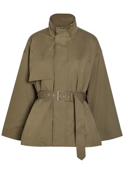Frame Belted Cotton Trench Jacket In Green