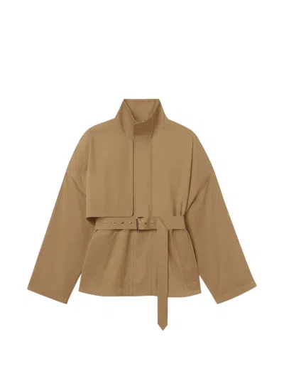 Frame Belted Storm-flap Jacket In Neutral