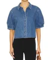 Frame Billow Sleeve Denim Button-up Shirt In Blue In Blue