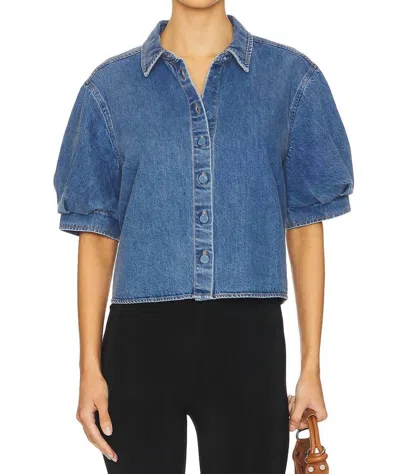 FRAME BILLOW SLEEVE DENIM BUTTON-UP SHIRT IN BLUE