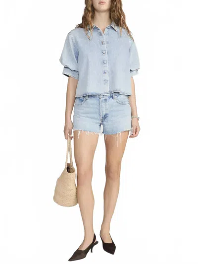 Frame Billow Sleeve Denim Shirt In Puffin In Blue