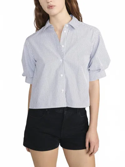 Frame Billow Sleeve Shirt In Navy Stripe In Blue