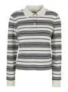 Frame Black And White Long-sleeved Polo Shirt With Striped Motif In Fabric Woman In Multi