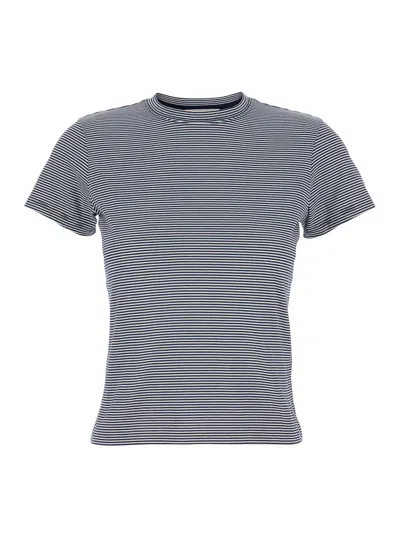 Frame Black Crew Neck T-shirt With Striped Motif In Cotton Woman In Gray