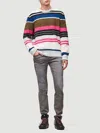 Frame Black Ivory Stripe Crewneck Alpaca Blend Sweater In Multicolor In Multi