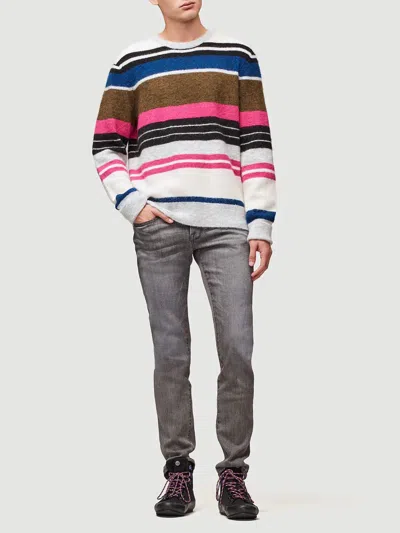Frame Black Ivory Stripe Crewneck Alpaca Blend Sweater In Multicolor