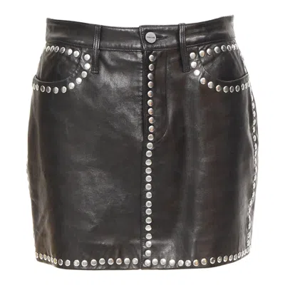 Pre-owned Frame Black Lambskin Leather Silver Studded High Waist Mini Skirt 25"