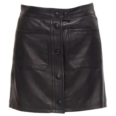 Pre-owned Frame Black Lambskin Leather Snap Button Patch Pocket Mini Skirt 25"