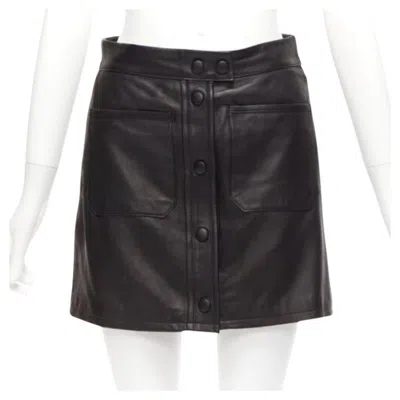 Pre-owned Frame Black Lambskin Leather Snap Button Patch Pocket Mini Skirt 25"