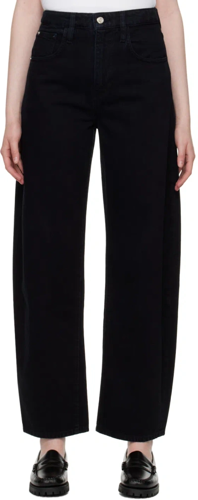 Frame Black Long Barrel Jeans In Flmn Film Noir