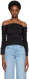 Frame Off The Shoulder Smocked Blouse In Noir