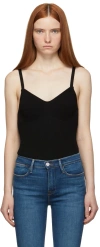 Frame Black Ribbed Bodysuit In Noir Noir