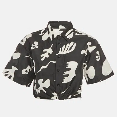 Frame Black /white Printed Cotton Blend Front Twist Shirt Xs