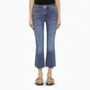 Frame The Ruler Frayed High Waist Ankle Straight Leg Jeans In Blue